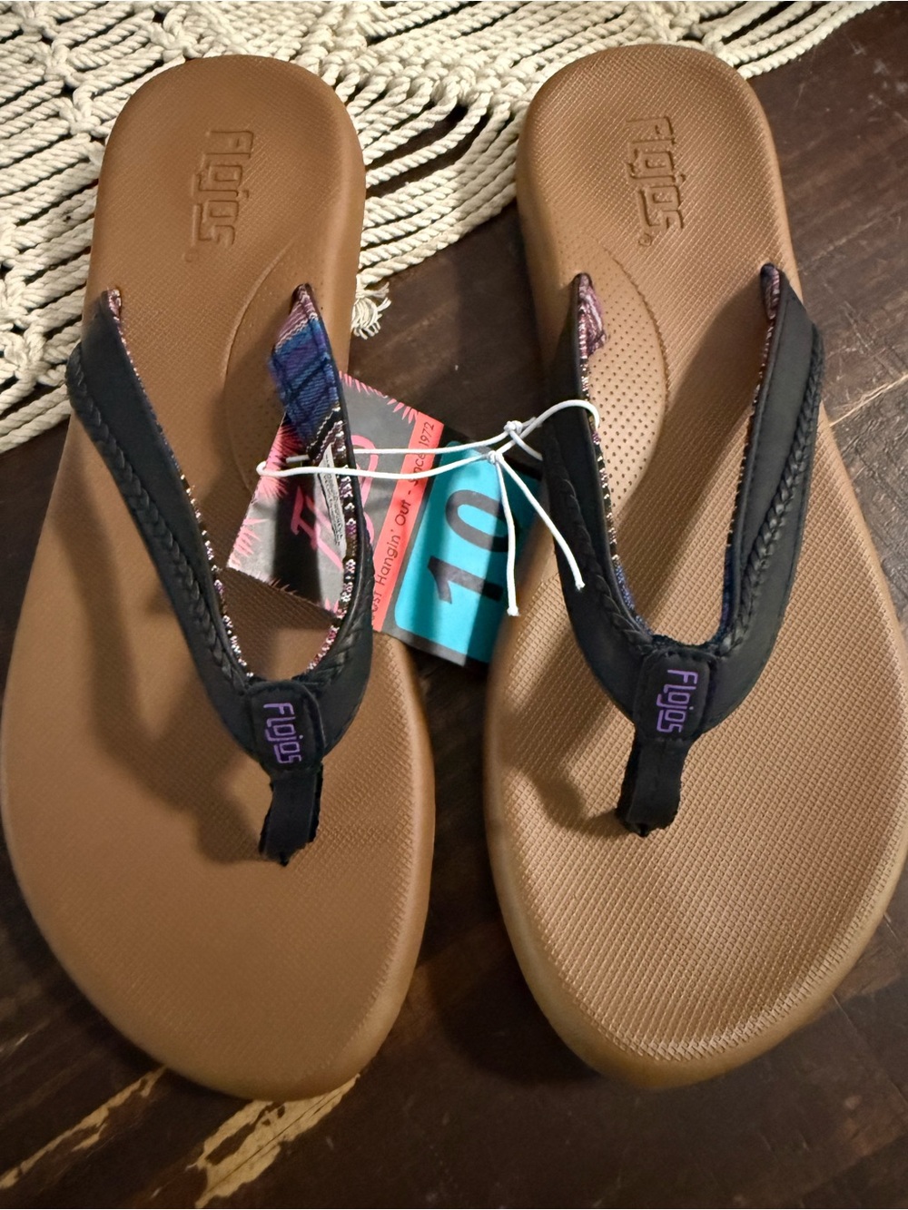 Flojos Brown Footbed Sandals with Black and Purple Straps